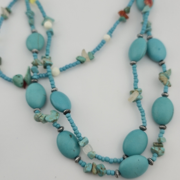 Lot 2 Turquoise Color Beaded Necklaces Multi Strand Southwestern Style Set - Picture 3 of 7
